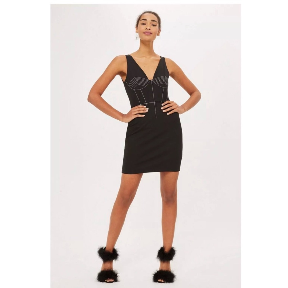 Topshop Black Contrast Stitch Mini Bodycon Dress
